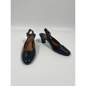 Women Faux Snakeskin Slingback Kitten Heels 9.5 Blue Chic Old Money Quiet Luxury